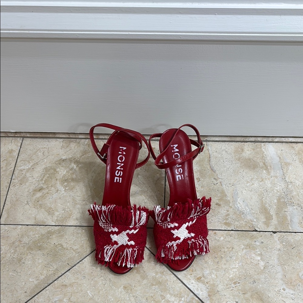 Rare MONSE Red and White Strappy Sandals Sz 38 — unworn